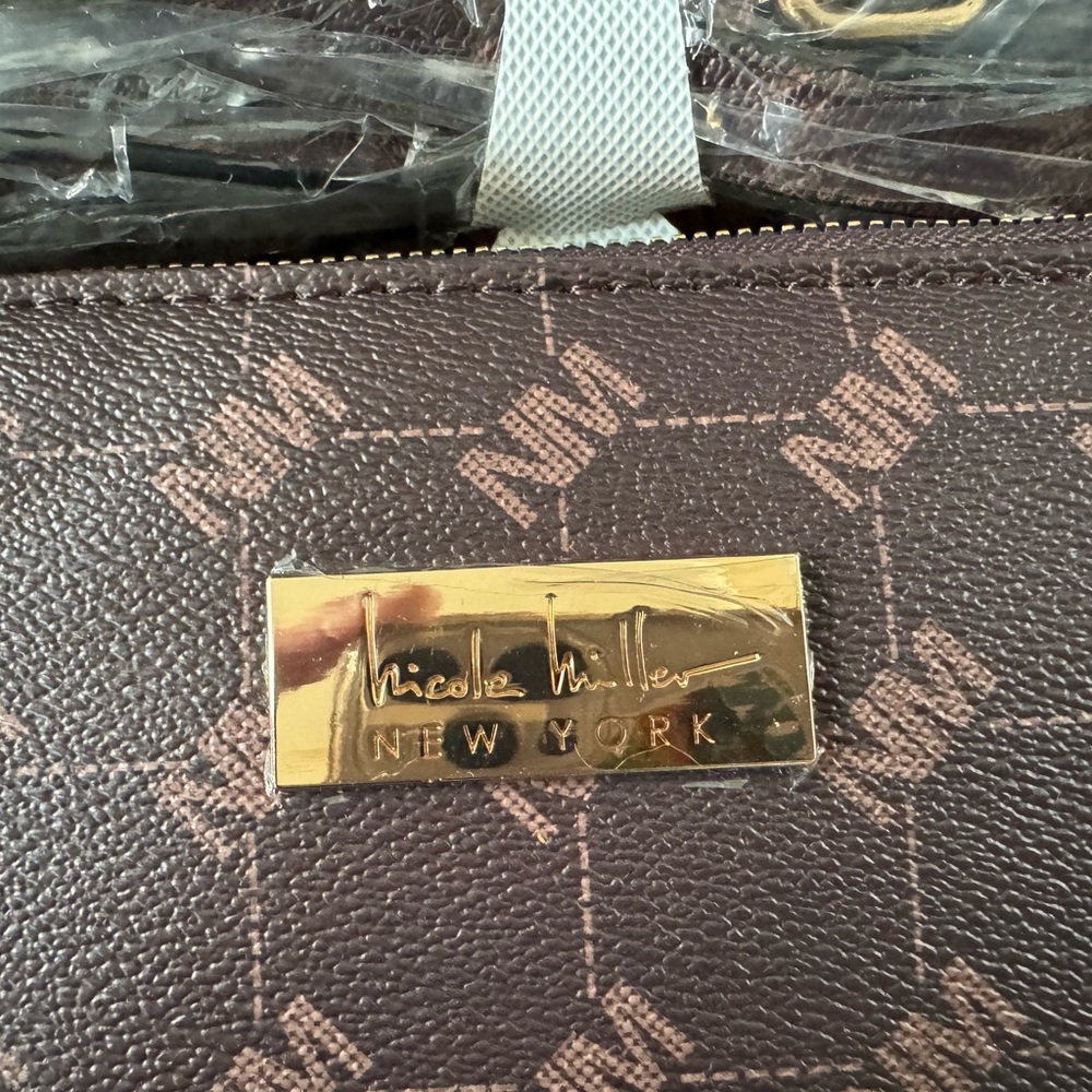 Nicole Miller Brown Monogram Crossbody Pouch Set - Picture 4 of 6